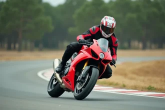 Pilote sur une Aprilia RS 125 en circuit, posture dynamique illustrant la différence de sensation entre version bridée et débridée