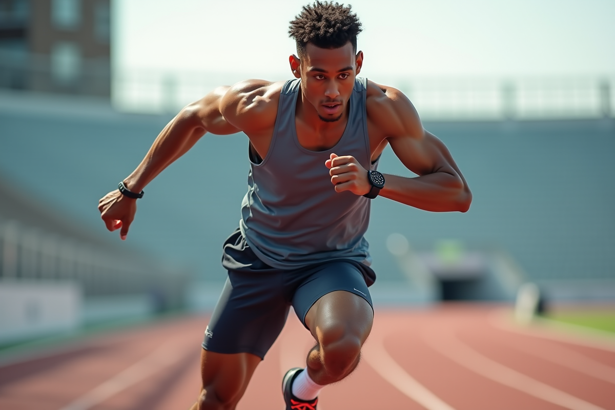 athlète professionnel entraînement capteurs connectés et montre