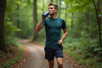 Jeune athlète courant dans la forêt en pause