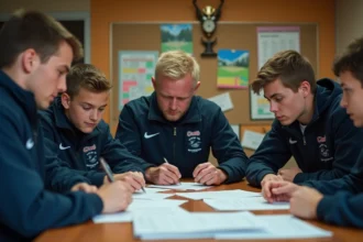 Groupe de membres de club de football en réunion