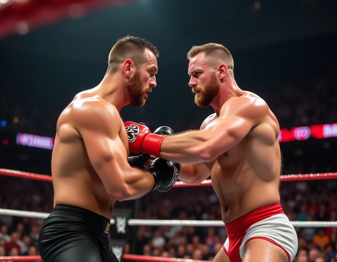 Deux catcheurs WWE s'affrontant dans le ring lors d'un match en direct du Saturday Night Main Event