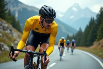 Cycliste professionnel en plein effort sur une route de montagne alpine, illustrant l'héritage et l'influence de Lance Armstrong sur le cyclisme moderne