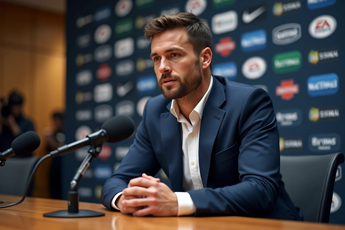 Footballeur professionnel lors d'une conférence de presse officielle, évoquant les déclarations et choix de carrière récents d'Eden Hazard