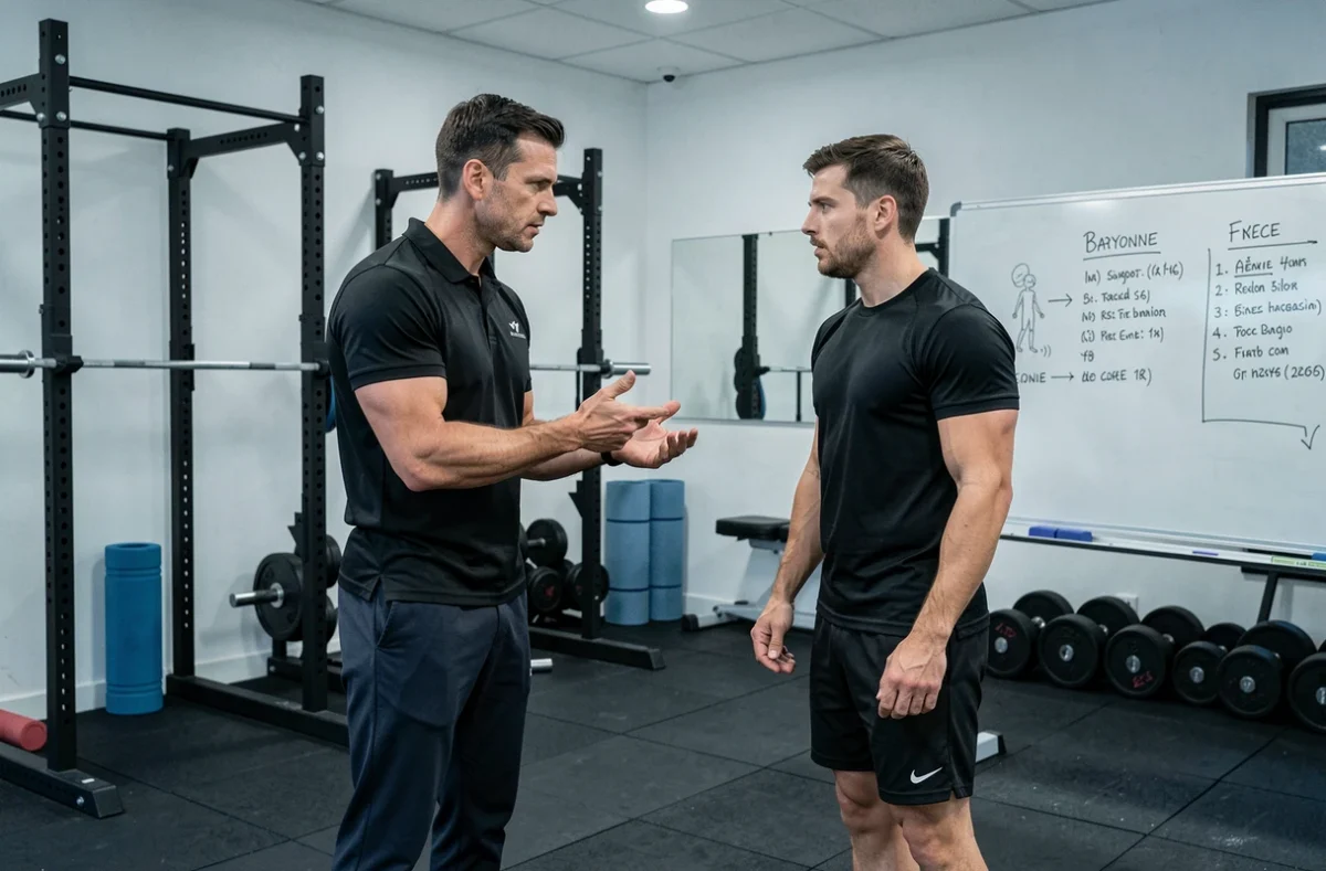 Eric Vandendriessche en séance de préparation physique avec un client dans une salle de sport à Bayonne