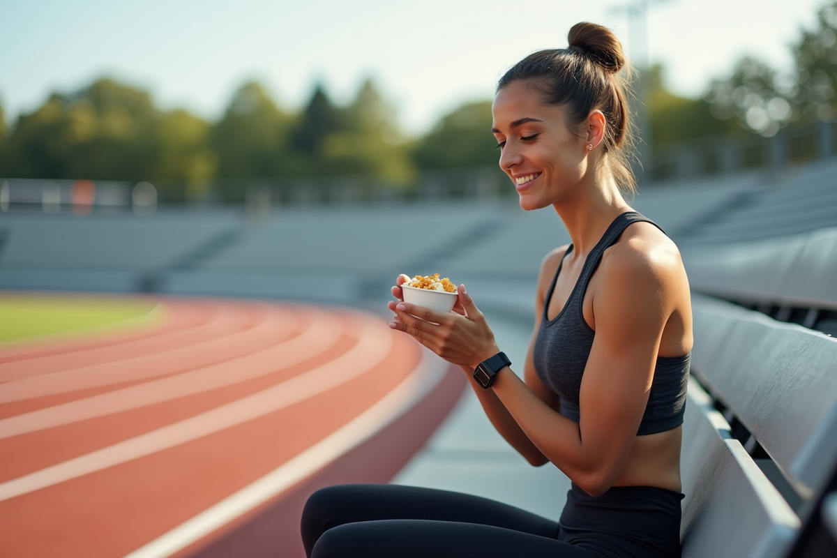 Femme sportive mange des blancs d