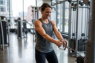 Femme sportive en entraînement dans une salle moderne