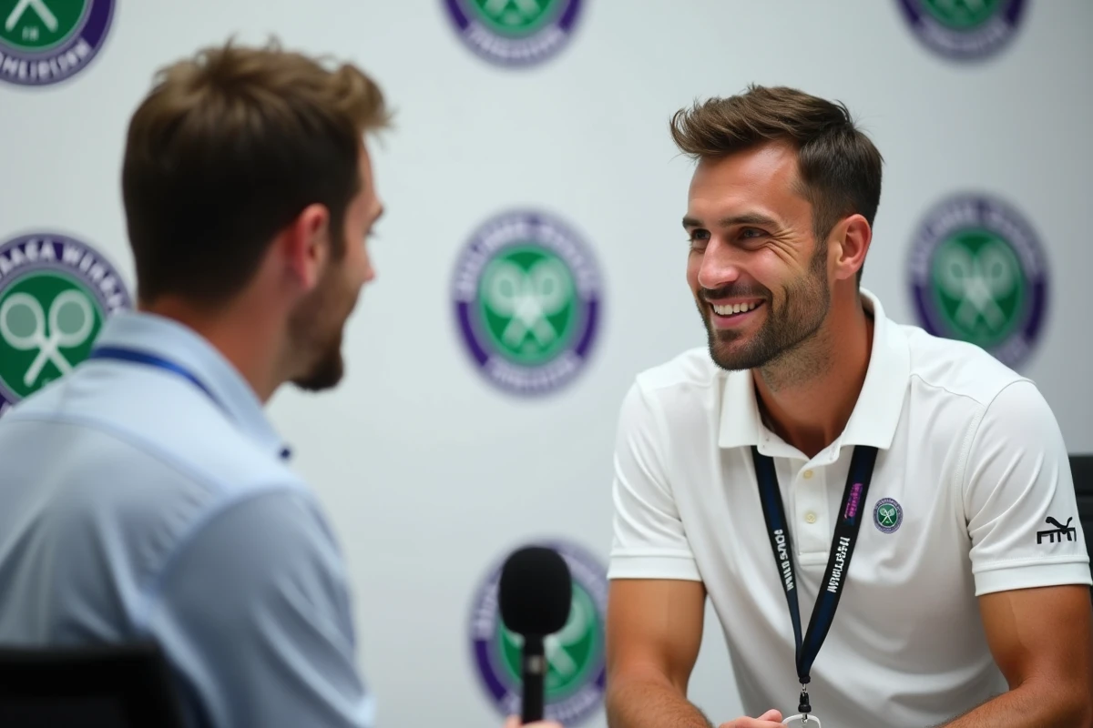 Interview presse d'un joueur outsider après sa victoire surprise à Wimbledon lors d'une conférence de presse officielle