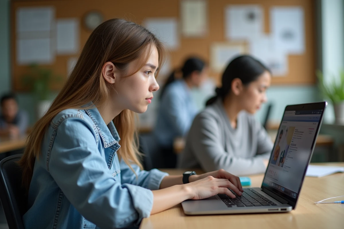 Jeune bénévole utilisant un ordinateur pour la formation