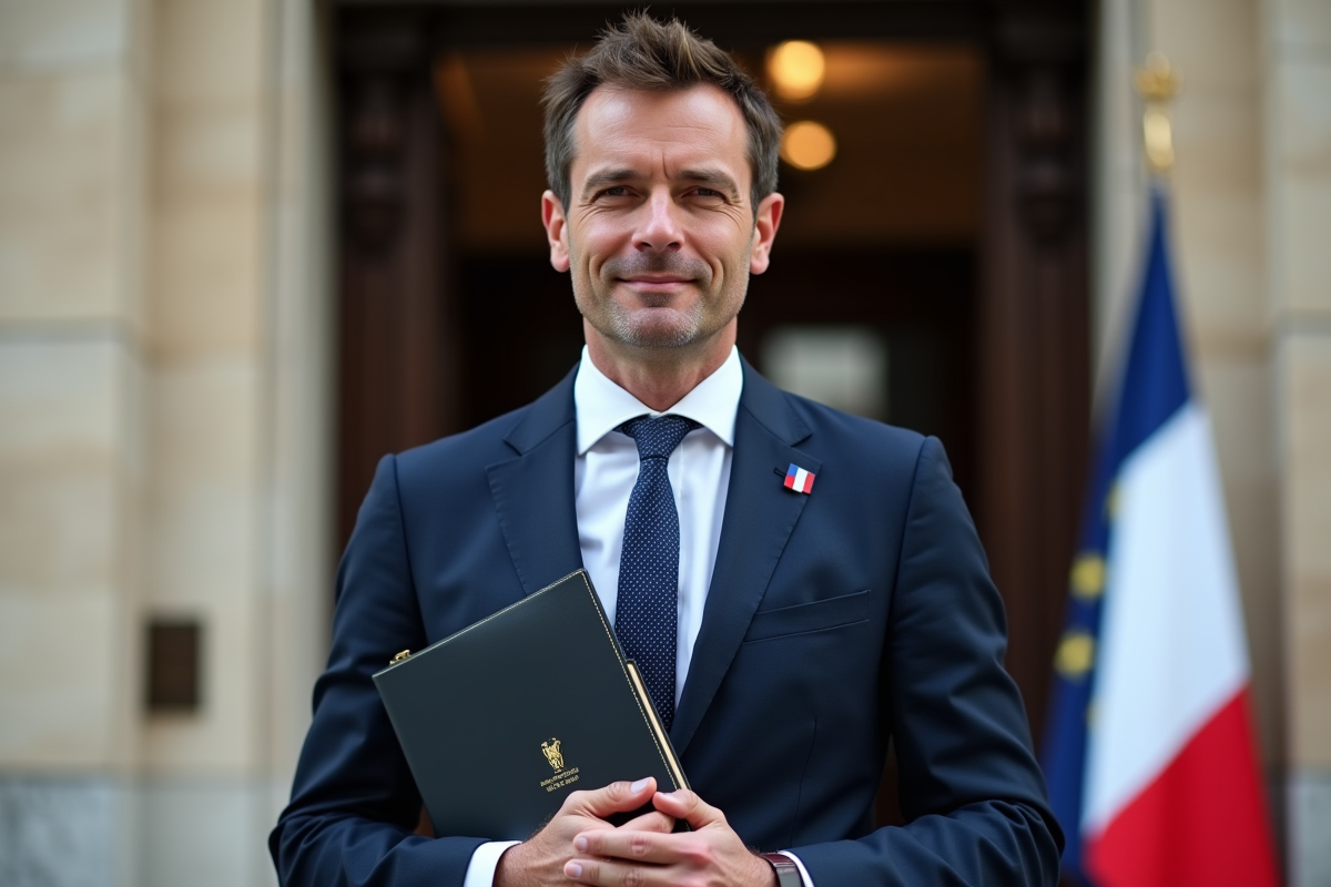 Ministre des Sports français en portrait devant le ministère