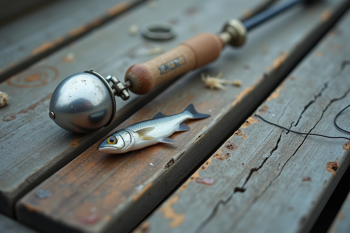 Montage surfcasting bar avec plomb coulissant, bas de ligne fluorocarbone et hameçon cercle sur une jetée en bois