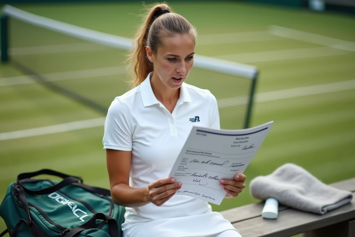 Joueuse de tennis tenant un chèque de prize money après une qualification inattendue à Wimbledon