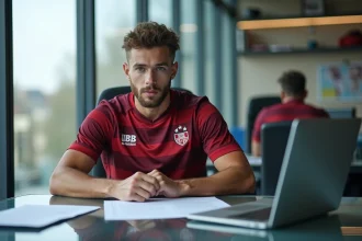 Jeune joueur de rugby français en réunion de contrat