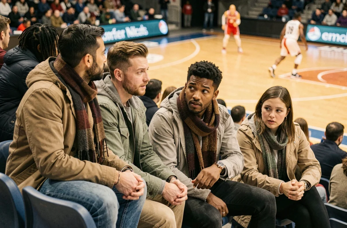 Des spectateurs dans les tribunes consultant leur montre pendant un match de basketball