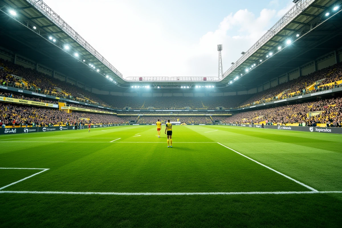Vue panoramique du Stade de la Beaujoire lors d'un match du FC Nantes avec les supporters dans les tribunes