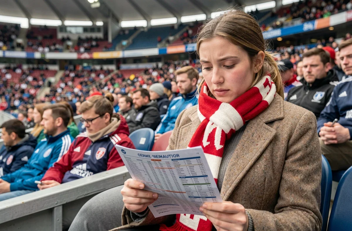 Supportrice de rugby consultant le calendrier du Tournoi des 6 Nations dans un stade
