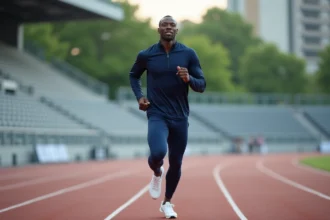Usain Bolt en jogging matinal sur piste moderne