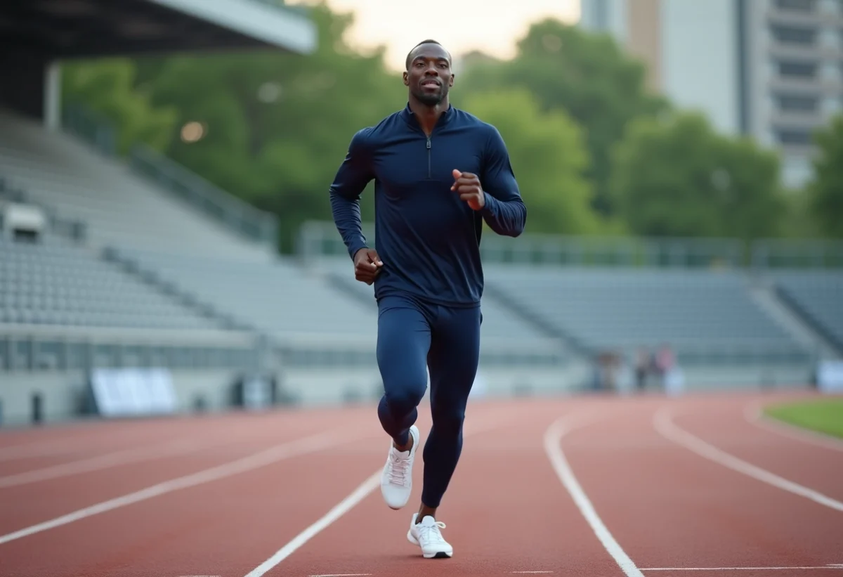 Usain Bolt en jogging matinal sur piste moderne