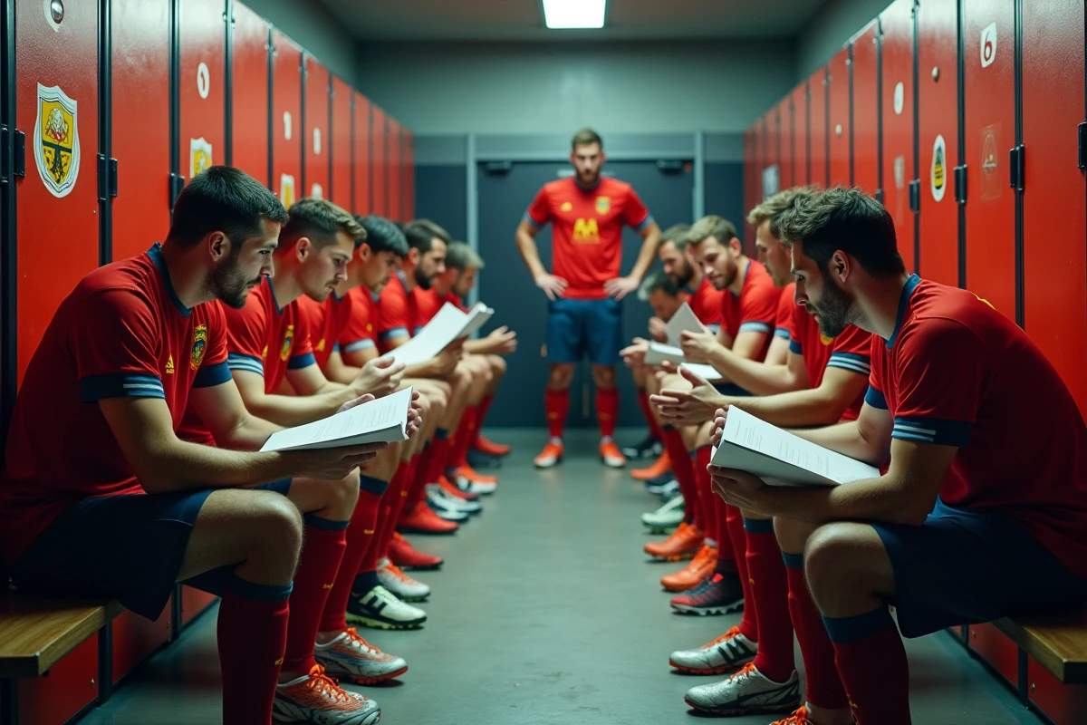 Vestiaire de joueurs de football en National 2 discutant de leurs salaires et contrats, dans un club semi-professionnel français